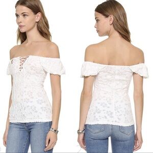 Free People Popsicle Cap Sleeve Lace-Up Tee Ivory 🤍